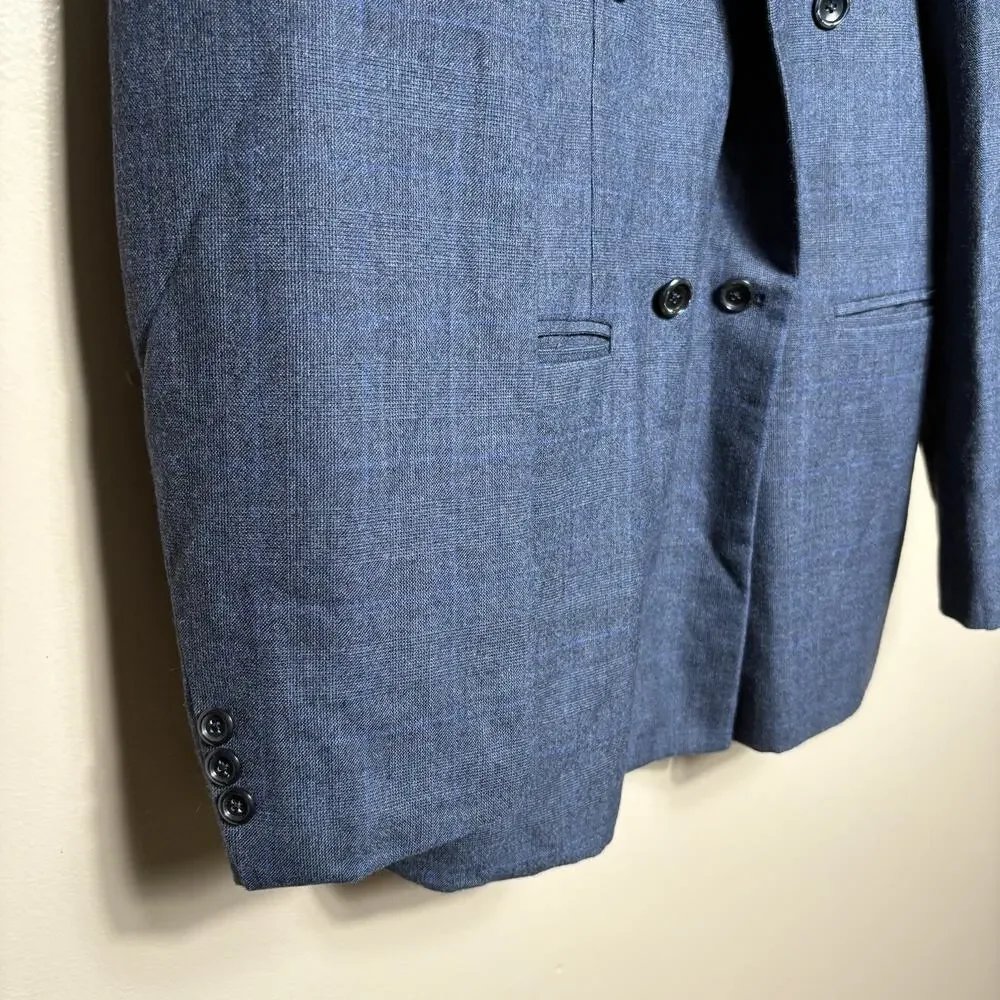 Bombay Town Japan Custom Blue Plaid Check Double Breasted Blazer Suit Coat 40
